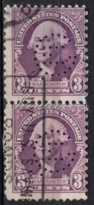 Perfins USA 1932, Sc720 2x 3c Washington. Used GE Jamestown - Picture 1 of 3