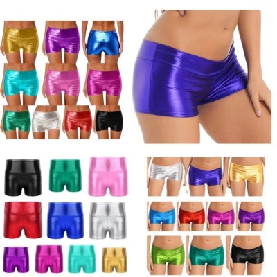 UK Women's Shiny Metallic Hot Pants Booty Shorts Slim Fit Wetlook Party Clubwear - Image 1 of 4