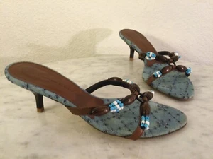 GIUSEPPE ZANOTTI VICINI Blue Denim Beaded Sandal Kitten Heel. Wm Sz 36 M. Italy. - Picture 1 of 12
