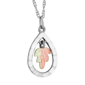 Black Hills Sterling Silver Teardrop Pendant with Leaves - Picture 1 of 1