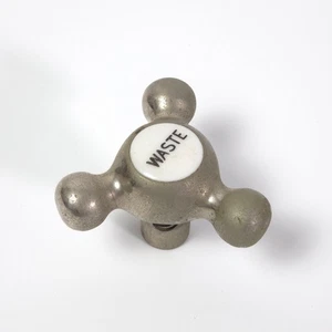 1900s Vintage Bathtub WASTE Drain Control Knob Nickel Plated Brass Porcelain - Picture 1 of 6