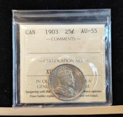 1903  ICCS Graded Canadian, Silver 25 Cent, **AU-55** # XUN 627 - Image 1 of 4