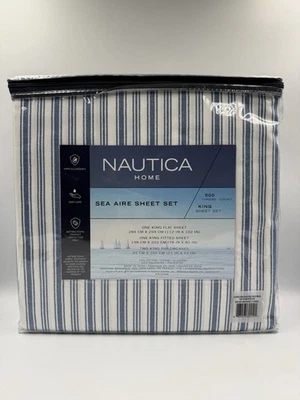 Nautica King 床单套装棉质条纹脆酷轻便 — 第 1/2 张图片