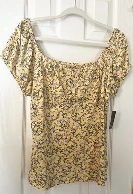 Blusa TORRID - NUEVA CON ETIQUETAS - Amarillo Floral - Talla Grande 1X - Jersey Suave Tejido - Mangas Gorra Foto 1 de 4