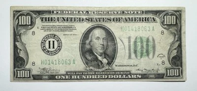 1934 A $100 Federal Reserve Note, St. Louis Green Seal - Image 1 of 2