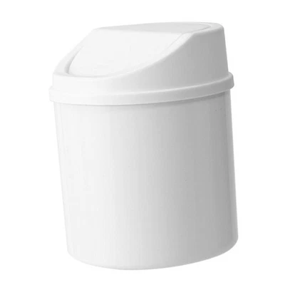 `(White)Desktop Plastic Trash Can Flip Cover Multifunctional Tiny Garbage Bin - Image 1 of 4