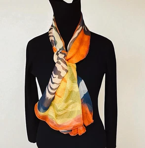 HERMES Mousseline Seidentuch Chiffon Tuch Zebra Pegasus 140 orange gelb - Bild 1 von 18