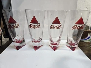 Lot Of 4 Bass Ale Red Triangle Bottom Beer Glass ADVERTISING Bar ware - Picture 1 of 6