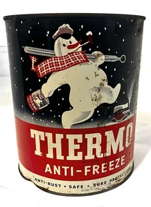 Vintage 1945 Original -THERMO ANTI-FREEZE - Snowman 1 Gallon Can (8" tall) - Picture 1 of 15
