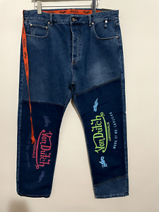 VON DUTCH SCOTTY PATCHWORK JEANS MADE ITALY #300  COLOR BLUE SIZE 38 L 32 NWT