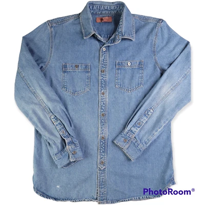 Camisa 21 Hombres Una Marca Americana Para Hombres S Denim Jean Manga Larga Abotonada Azul Foto 1 de 4