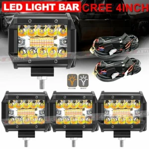 4x 4" LED Light Bar Pods White Amber Strobe Driving Fog Off Road Triple Row Wire - Bild 1 von 12