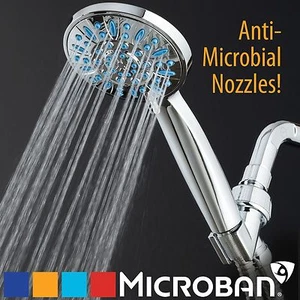 Ducha de mano antimicrobiana antiobstrucción 4" azul 6 ajustes de alta presión - Imagen 1 de 10