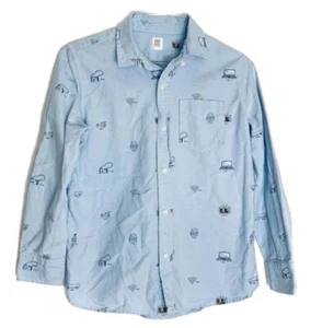 GAP Kids Big Boys Tech Graphic Chambray Button Down Shirt Size 10 L - Picture 1 of 3