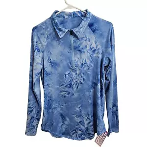 NWT! Soneven Quick Dry Quarter Zip Long Sleeve Blue Womens Athletic Shirt Size L - Picture 1 of 6