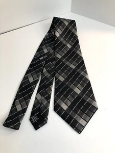 NWOT - Geoffrey Beene - Black/Silver/Blue Checked Silk Tie - 59" X 4"        444 - Picture 1 of 11