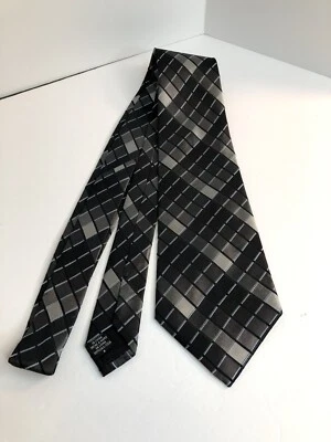 NWOT - Geoffrey Beene - Black/Silver/Blue Checked Silk Tie - 59" X 4"        444 - Image 1 of 4