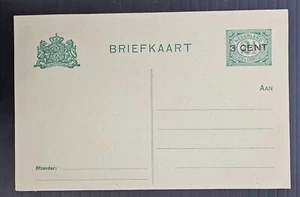 c. 1917 Netherlands 3 CENT on 2 1/2c green Numeral Stamped Postcard Unused - Bild 1 von 2