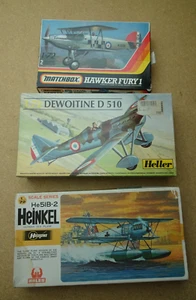 3x1/72 fighters 30'ies: Hasegawa He 51, Matchbox Hawker Fury, Heller D-510 - Photo 1/1