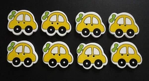2 Hole Flat Wooden Buttons - " Yellow Car"- Pkt 8 - Picture 1 of 1