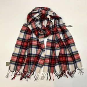 J.Crew Sciarpa Donna Nuova con Etichette A Quadri In Bianco Navy Rosso Made In Italy - Foto 1 di 7