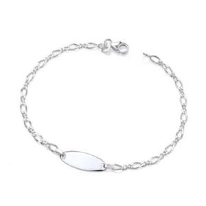 925 Sterling Silver 7.5 Inch Adjustable Figaro Curb Ladies ID Bracelet - Picture 1 of 3