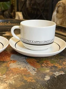 Cappucino cups and saucers made In Brazil White With Black Stripe Set Of Two - Picture 1 of 9