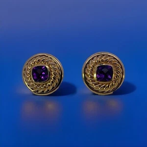 David Yurman 18k Solid Yellow Gold Amethyst Earrings . - Picture 1 of 2