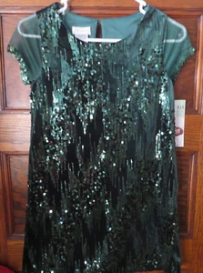 NEW Girls BONNIE JEAN Size 12 Short Sleeve Green Sequin Christmas Holiday Dress - Picture 1 of 7