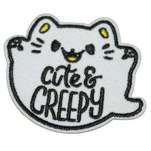 Niedliche & gruselige weiße Kätzchen Katze Cartoon Kleidung Aufbügeln Patch Aufkleber Stickerei - Bild 1 von 2