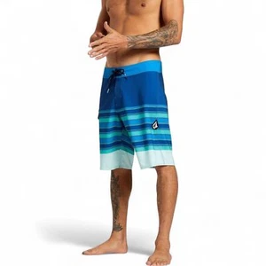 NWT Volcom Men's Lido Liney Mod-Tech Boardshorts Striped Deep Water Size 38 - Picture 1 of 12