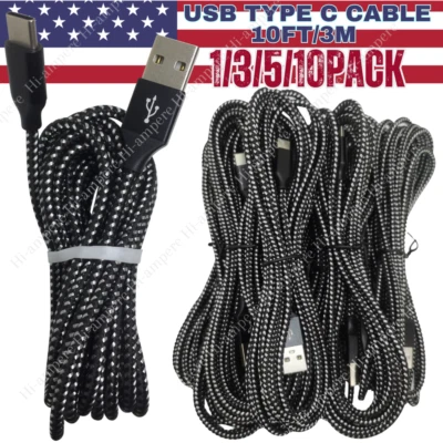 10ft USB Type C Fast Charger Cable Nylon Braided Cord For iPhone 16 Samsung Lot - Image 1 of 4