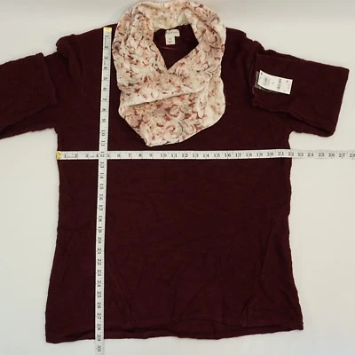 Style & Co Womens Plus Size Sweater with Printed Velvet Scarf Wine $79 - Image 1 of 4