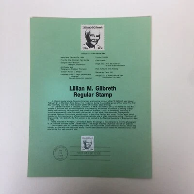 USPS Souvenir First Day Of Issue Commemorative Stamp 2/24/84 Lillian M. Gilbreth - Image 1 of 4
