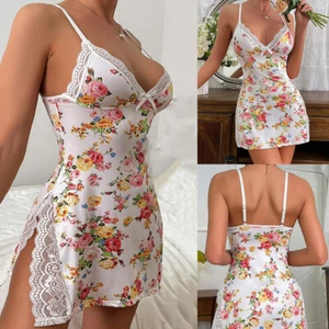 Sexy Lingerie Floral Sleepwear Nightwear Underwear Teddy Babydoll Lace Dress Set - Picture 1 of 11