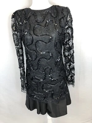 Женское платье Ricki Lang размер 8 черное многослойное с кружевными рукавами - Изображение 1 из 4