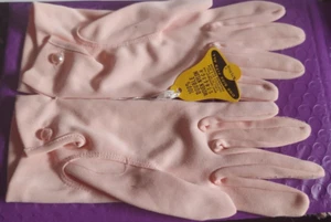 Vintage Kaydoe 50er Jahre Handschuhe doppelt gewebt Stretch Nylon rosa Einheitsgröße - Bild 1 von 4