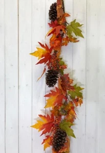 Artificial Autumn Garland - 5ft - Halloween Decor - Leaves, Berries, Pumpkins - Picture 1 of 2
