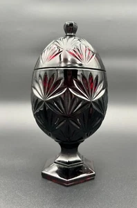 Vintage Ruby Glass Egg Pedestal Candy Dish w/ Lid Cristal D'Arques 1970s France - Picture 1 of 8