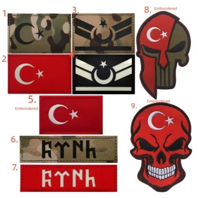 Embroidered Reflective IR National Turkey Flag Hook Loop Patch Fastener Badge - Image 1 of 2