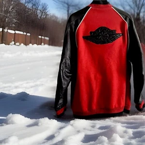 AIR JORDAN WOLLE + LEDER LETTERMEN VARSITY JACKE DURCHZIEHUNGSREISSVERSCHLUSS ROT/SCHWARZ HERREN XXL - Bild 1 von 9