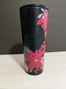 Starbucks 2021 Black Christmas/Holiday Poinsettia Edelstahl Tumbler - Bild 1 von 6