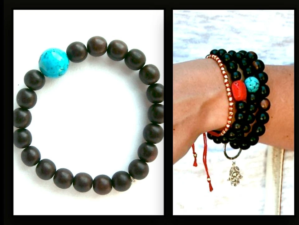 Pulsera Espíritu Madera Curativa Mongolia Turquesa Cuentas Unisex   Foto 1 de 2