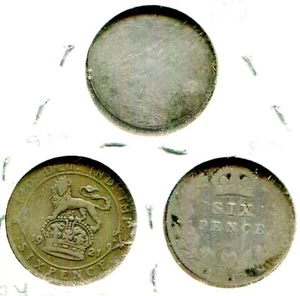 3 British Silver Six Pence Coins 1910, 1910, 1921 !! - Picture 1 of 2