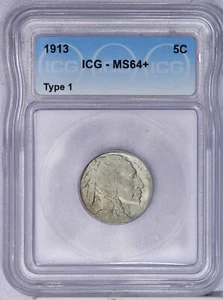 1913 Buffalo Nickel 5c ICG MS64+ Plus Grade - Type 1 - Picture 1 of 2
