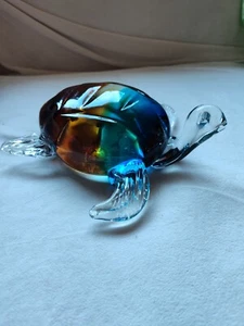 Vinci Art Glass Dynasty Gallery Hand Blown Multi Colored Turtle Paperweight 7" - Picture 1 of 6