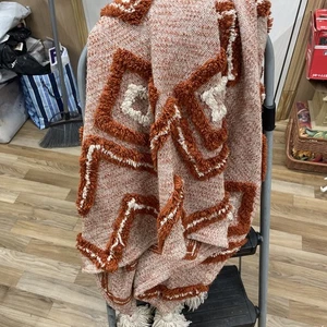 50 "x 60" Baumwolle rost und weiß farbig Tasseled Throw-RachelZoe-Indien - Bild 1 von 9