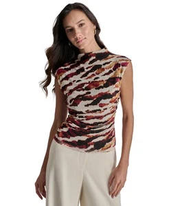 DKNY Women's Printed Funnel Neck Cap-Sleeve Top (Parchment, Small) - Picture 1 of 5