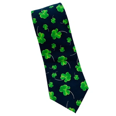 Parquet Masculino St. Patrick Day Azul Marinho Verde Trevo Irlandês Novidade Gravata Divertida - Imagem 1 de 4