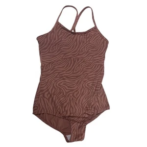 NWT New All In Motion Girls XL (14) Chocolate Brown Zebra Print Strappy Leotard - Picture 1 of 3